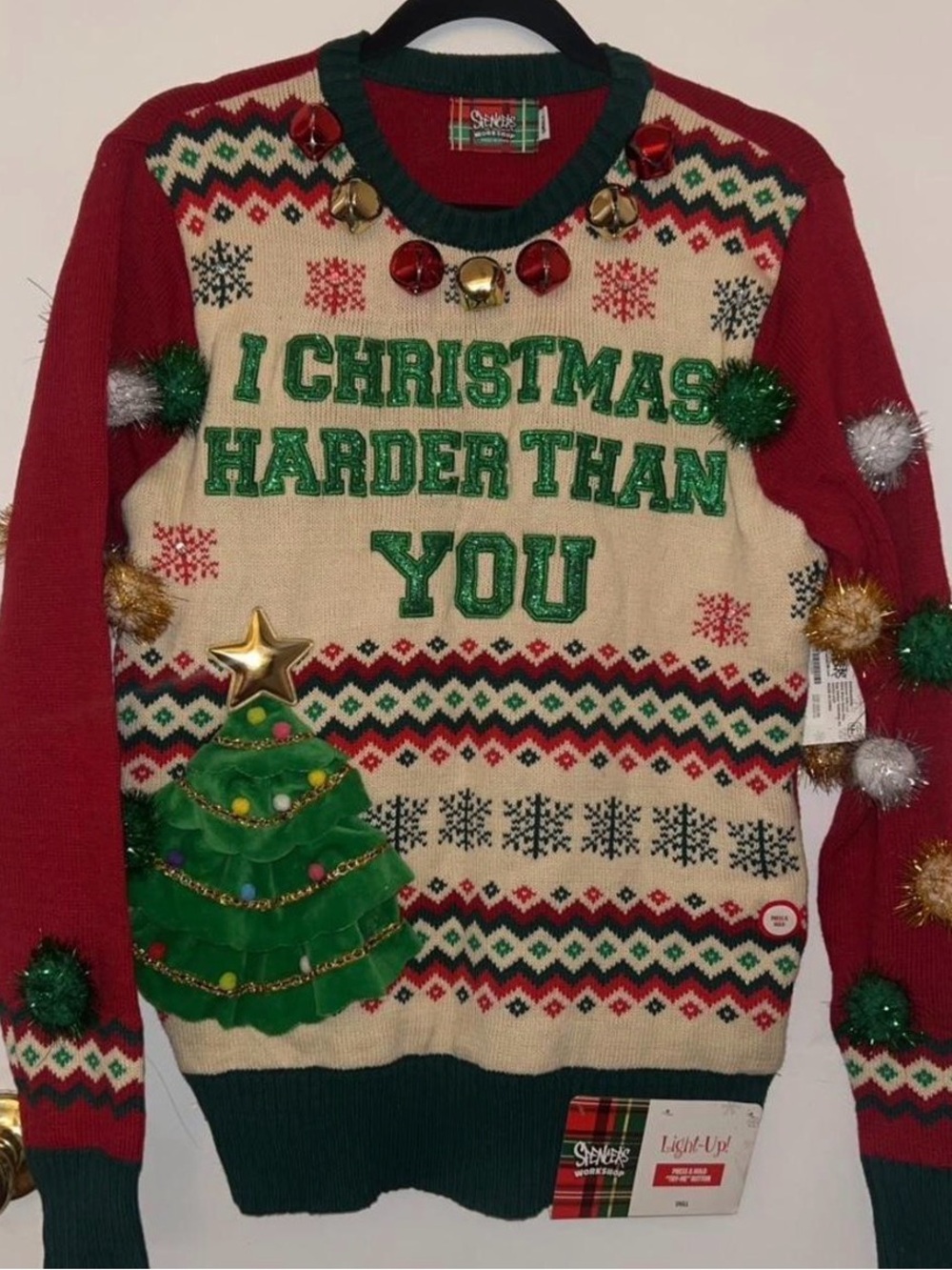 NWT 🎄Spencer’s I Christmas Harder Than You Sweater Light Up Crewneck Pullover